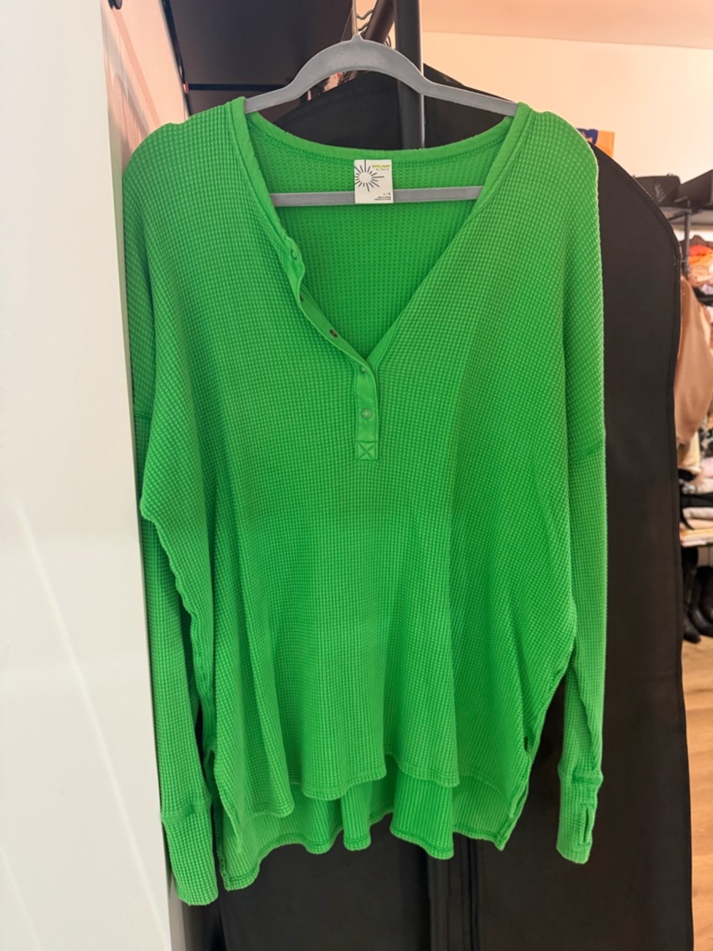 Bright Green Waffle Knit Henley Top